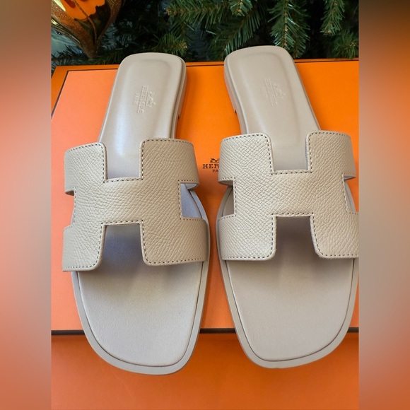 Hermes Oran Beige Perlino Epsom Leather Blush Sandals Flats all sizes - Picture 6 of 14